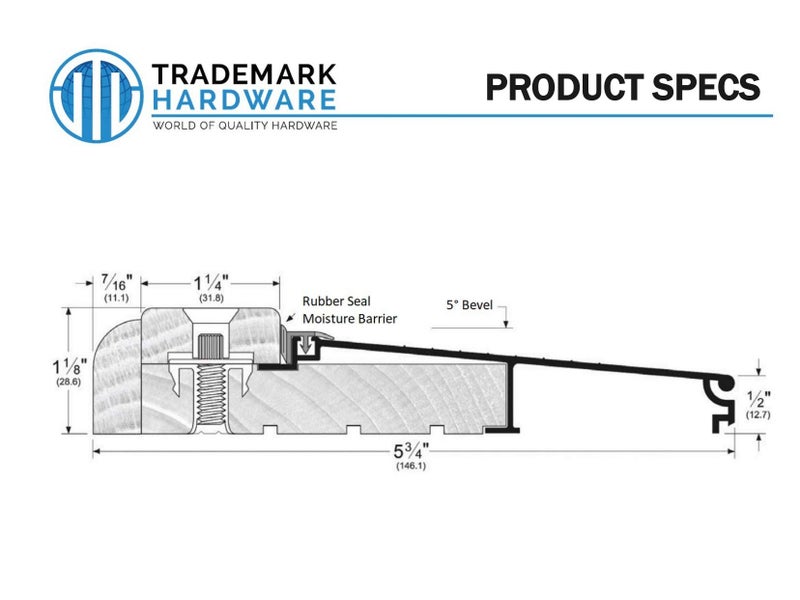 Trademark Hardware Exterior Door Threshold - Adjustable Height Aluminum and Oak Door Threshold Seal 36" x 5.75" - Durable Aluminum Threshold for Exterior Doors - Image 3